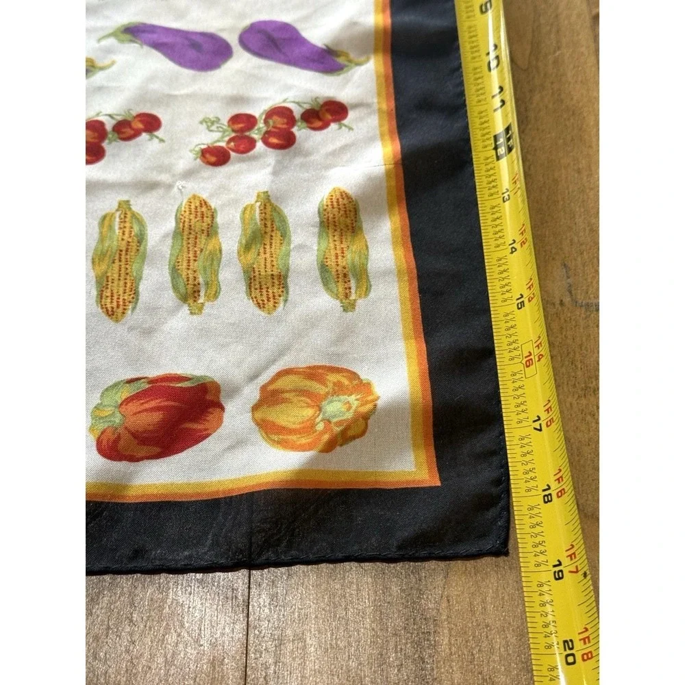 Liz Claiborne Vintage Vegetable Silk Scarf Black Border Novelty Garden Print 80s